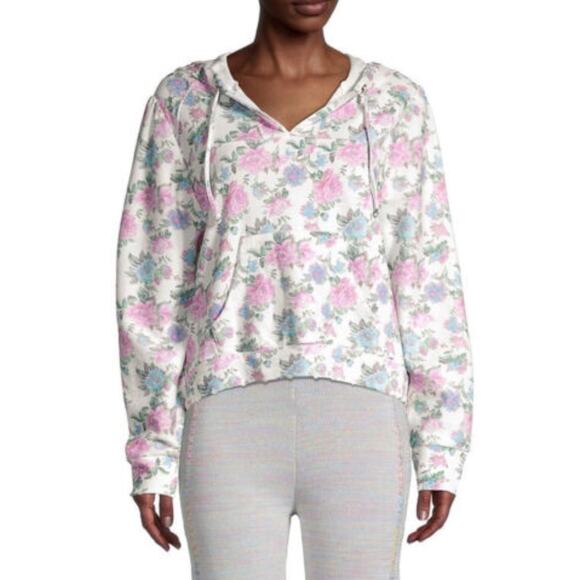 NWOT LOVESHACKFANCY Hoodie Sweatshirt S”Kirby”Floral Pink Oversize DistressedHem - Picture 1 of 16